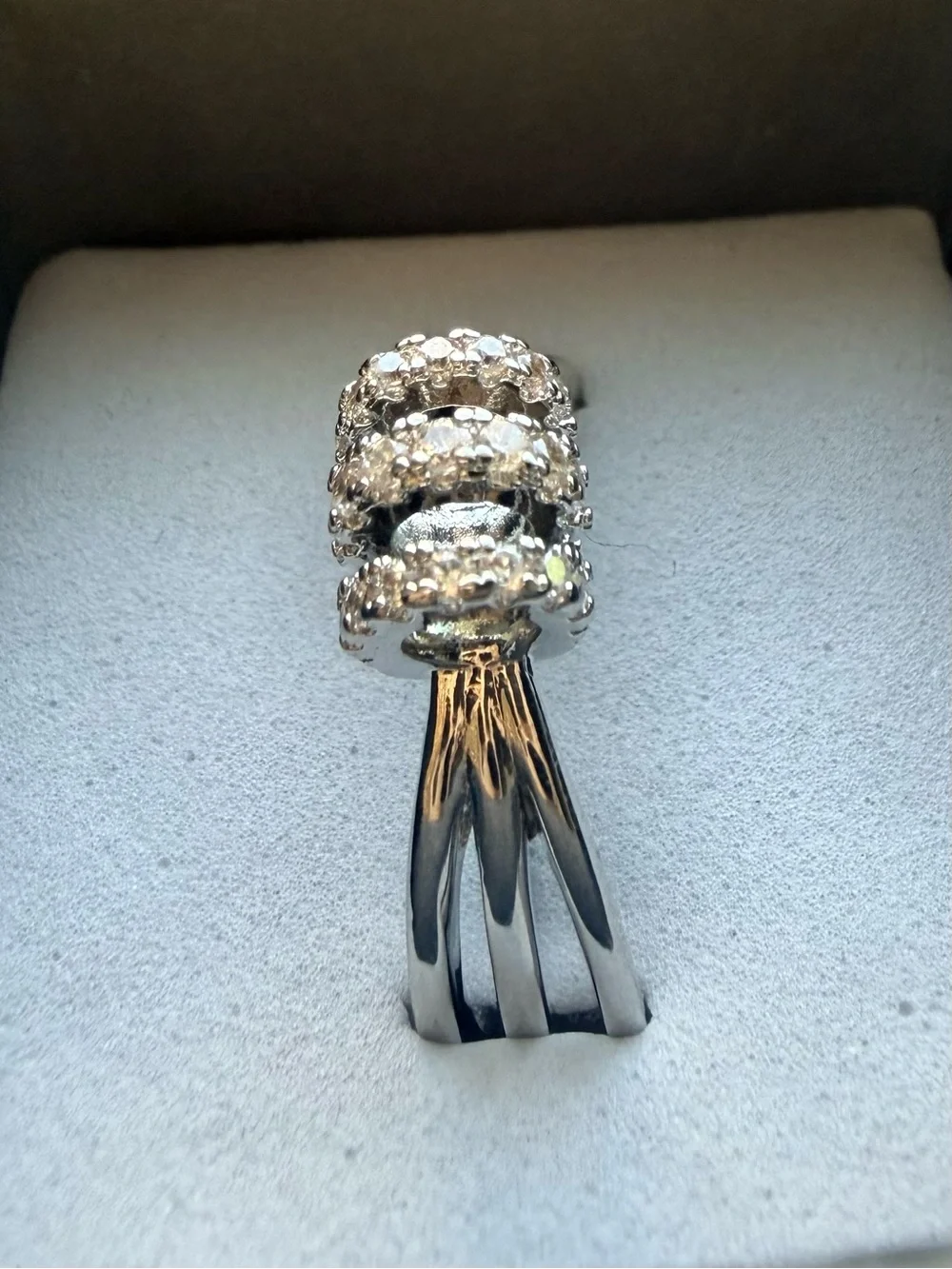 NEW! 14k White Gold Plated Triple-Hoop Ring with Clear Cubic Zirconia Accents